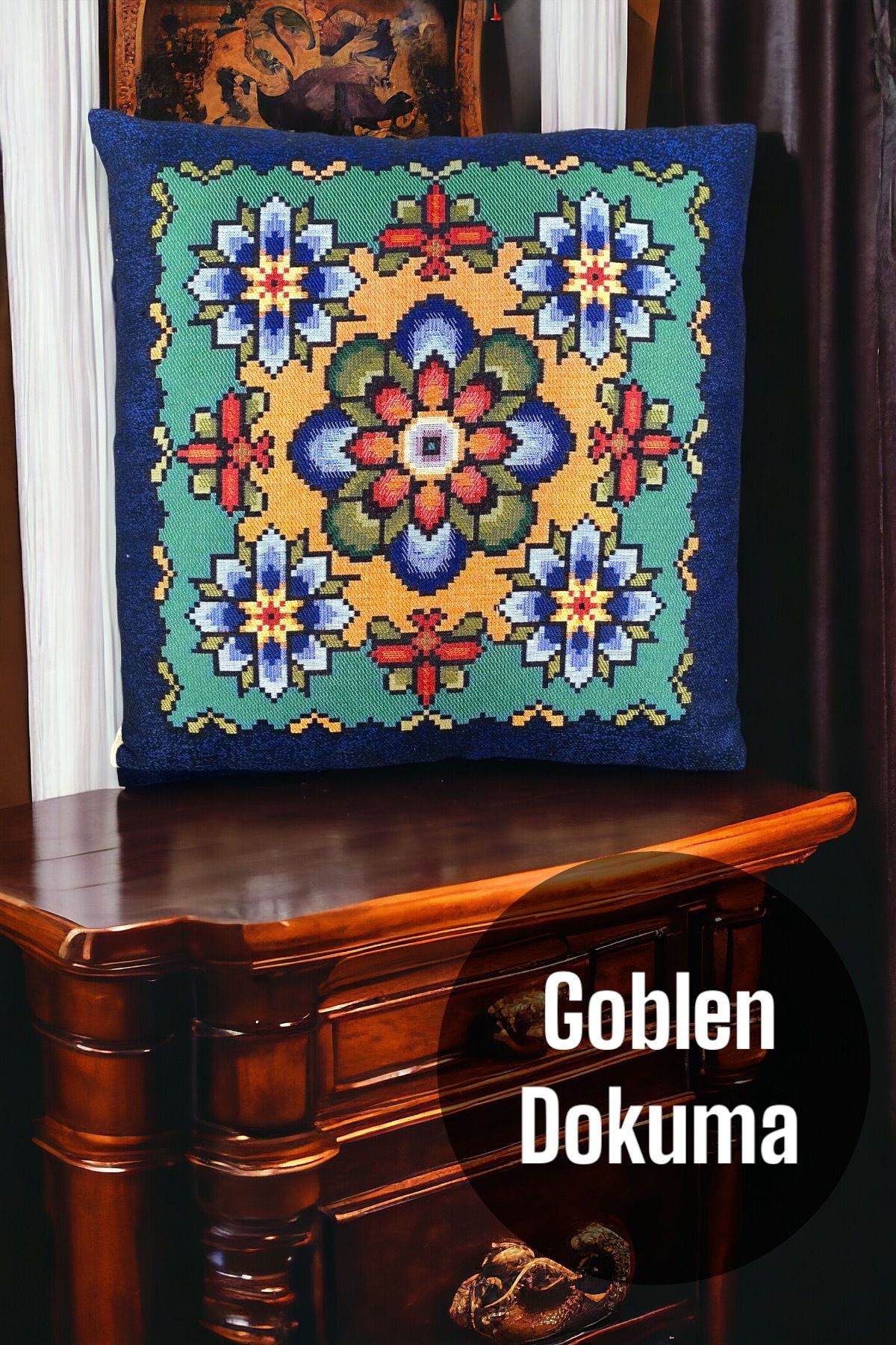 Goblen Dokuma Pamuklu Dekoratif Kırlent / Yastık Kılıfı