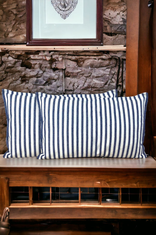 Modern 2-Piece Navy Blue Striped Cotton Decorative 30x50 Cm Pillow/Cushion Cover