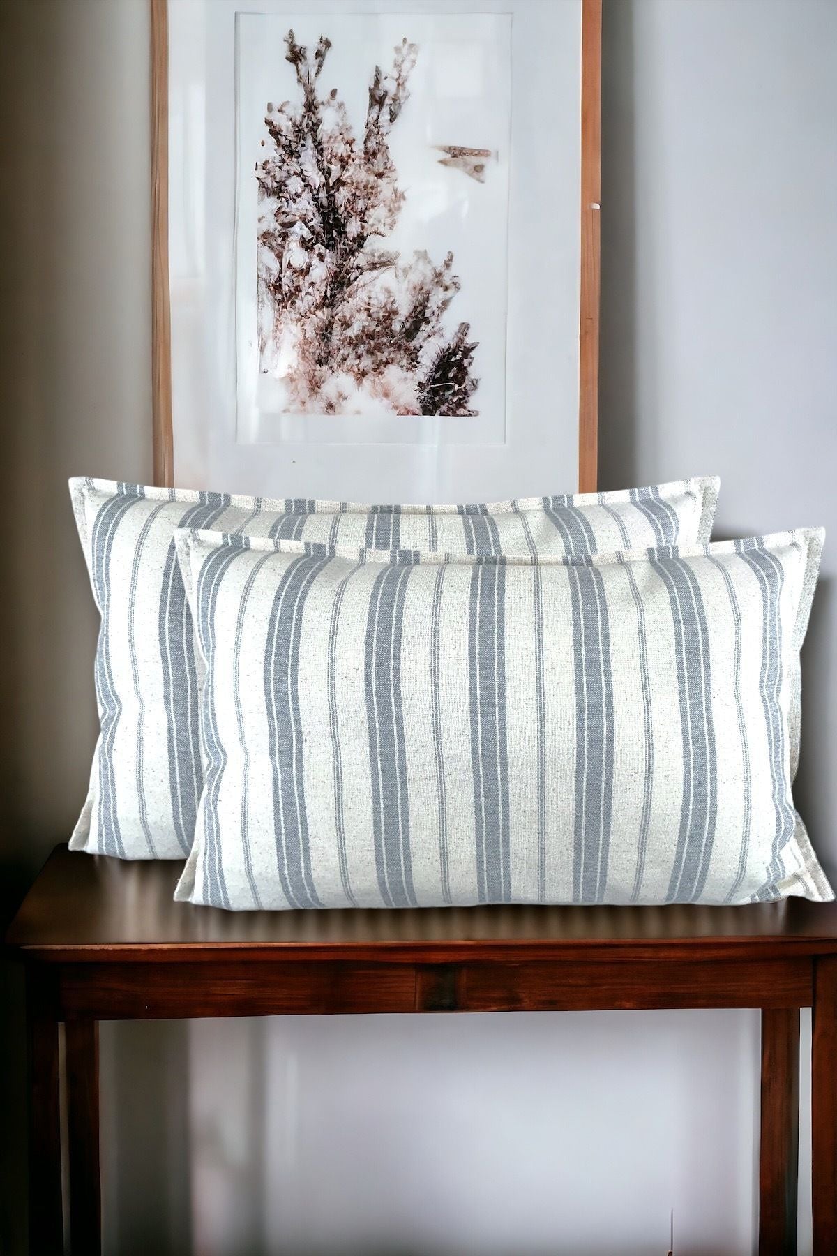Cotton Modern Decorative Gray Striped 2-Piece Cushion / Pillow Case
