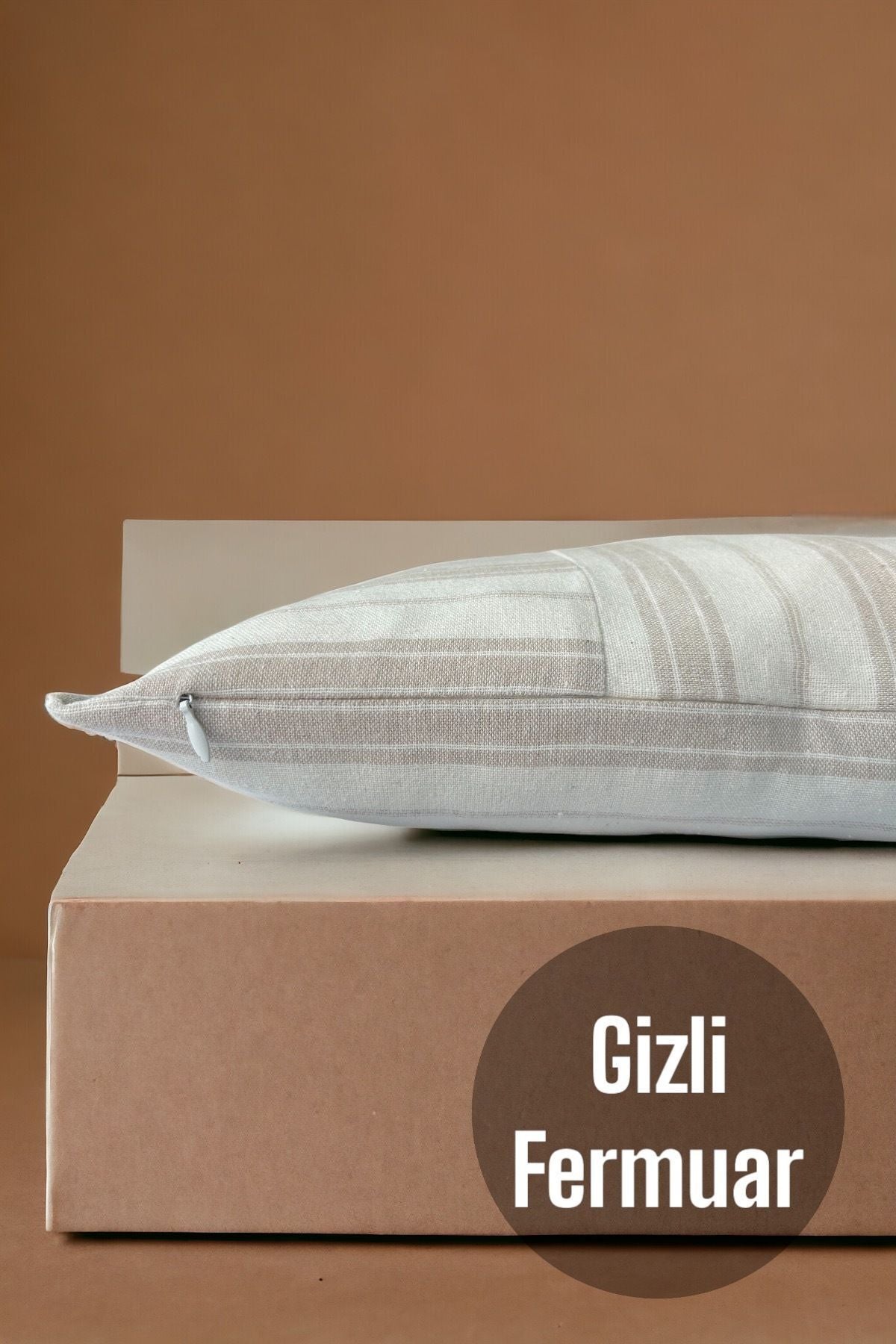 Pamuk Modern Kahverengi Çizgili Dekoratif 2'li Kırlent / Yastık Kılıfı