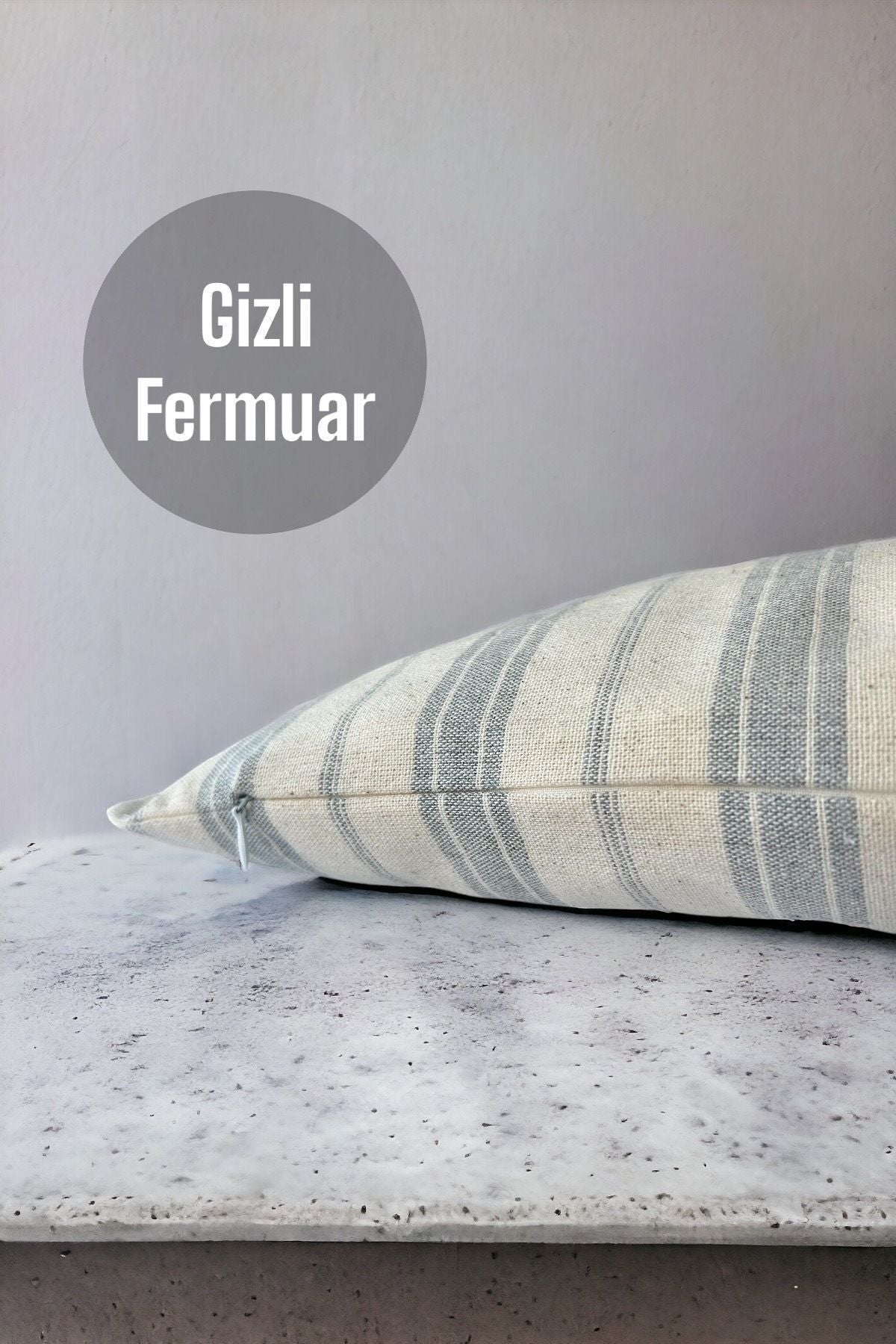 Pamuk Modern Gri Çizgili Dekoratif 2'li Kırlent / Yastık Kılıfı