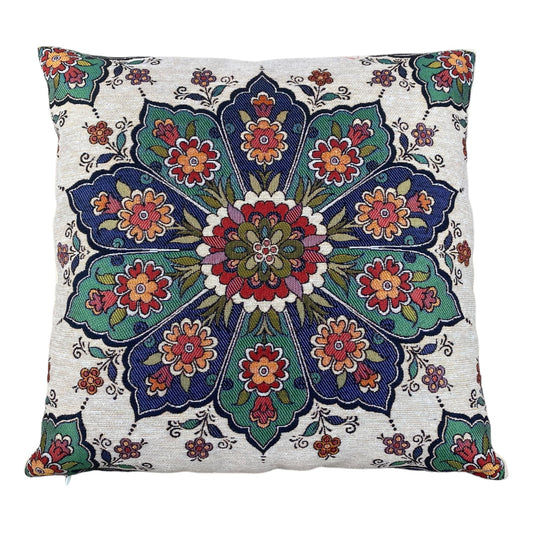 Jakarlı Goblen Pano Dokuma Yeşil Mandala Dekoratif Kırlent / Yastık Kılıfı