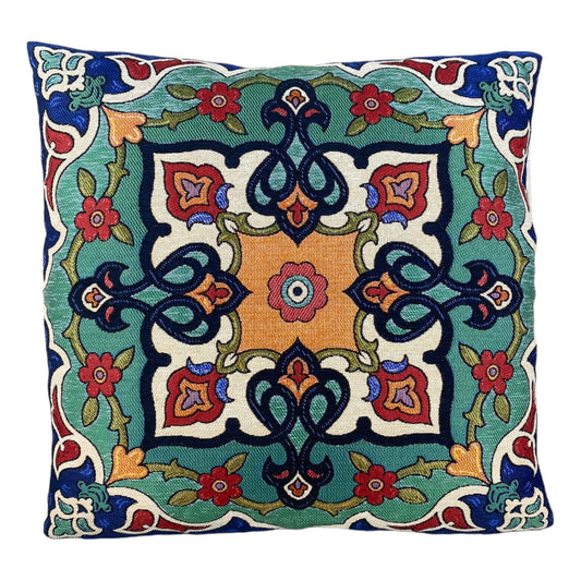 Jakarlı Goblen Pano Dokuma Yeşil Mandala Dekoratif Kırlent / Yastık Kılıfı