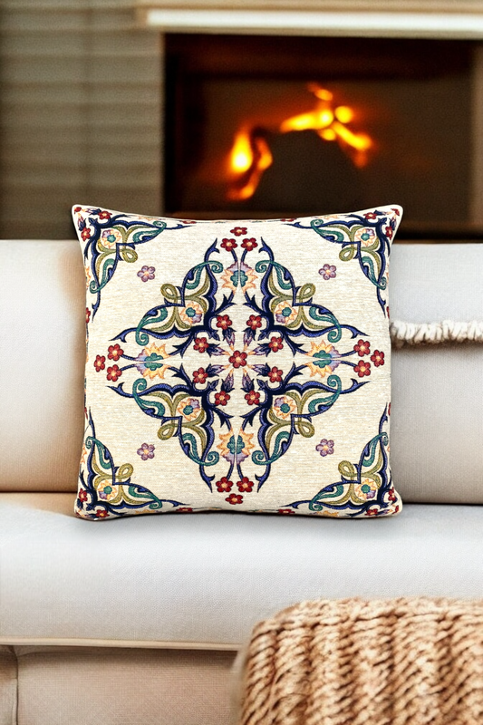 Jacquard Tapestry Panel Woven Green Mandala Decorative Cushion / Pillow Case