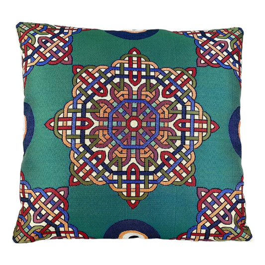 Jakarlı Goblen Pano Dokuma Yeşil Mandala Dekoratif Kırlent / Yastık Kılıfı