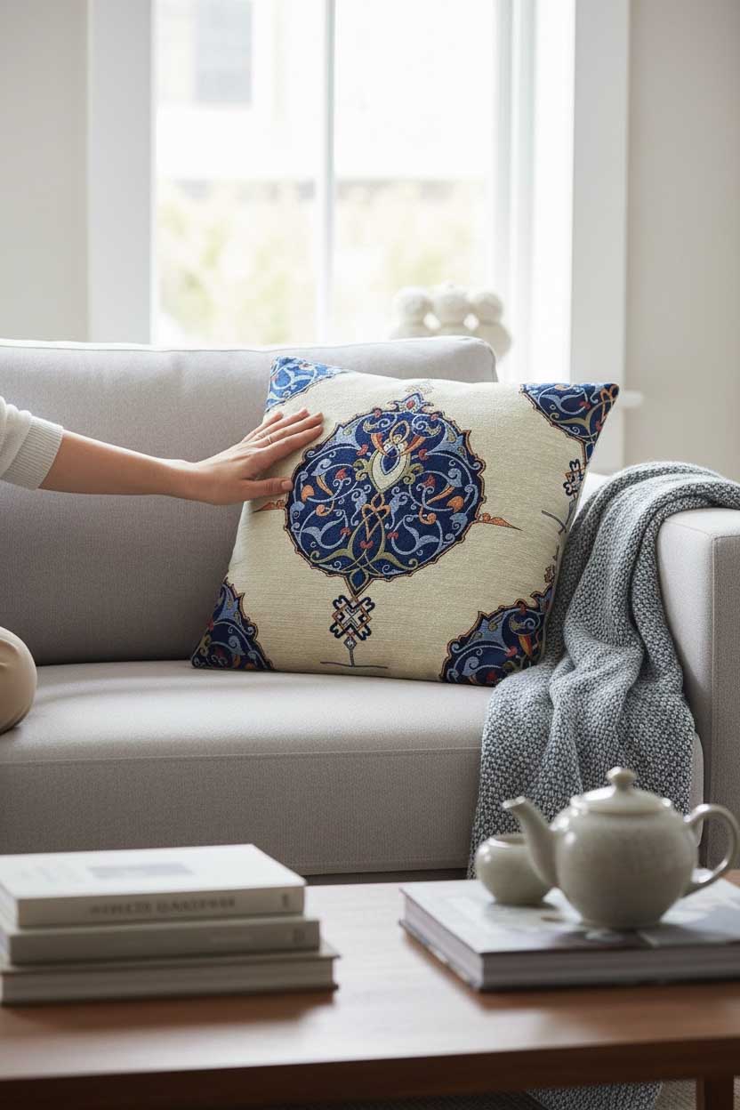 goblen dokuma kırlent kılıfı 45x45