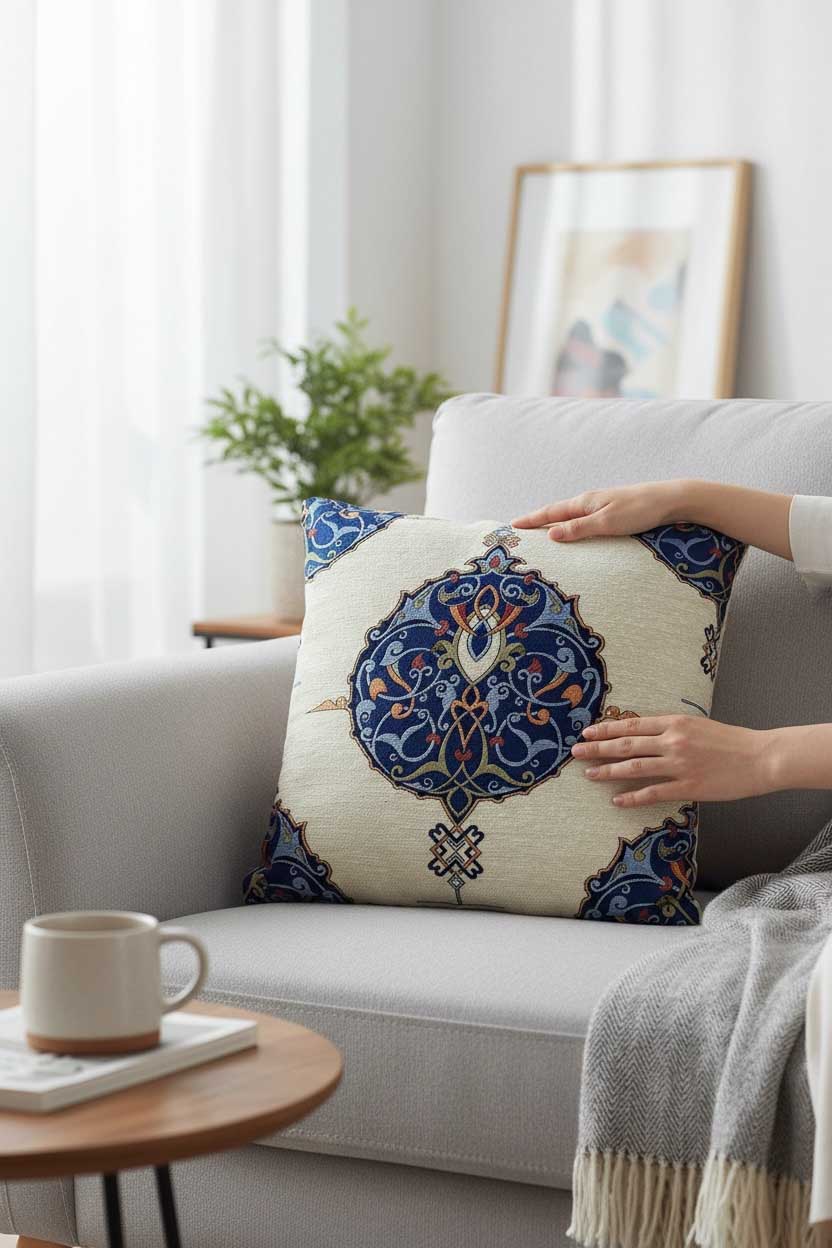 goblen dokuma kırlent kılıfı 45x45