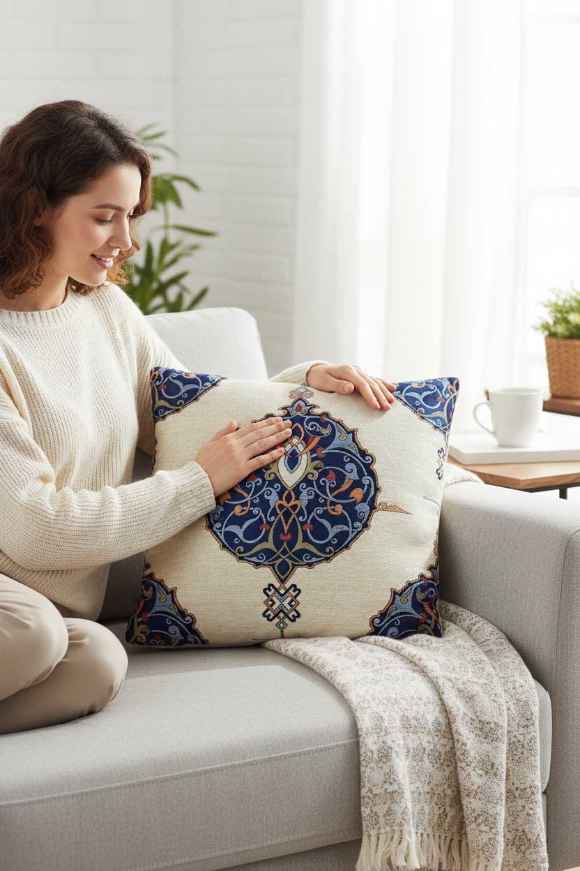 goblen dokuma kırlent kılıfı 45x45