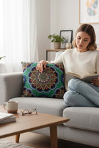 Jacquard Tapestry Panel Woven Green Mandala Decorative Cushion / Pillow Case