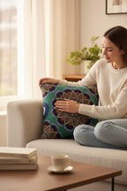 Jacquard Tapestry Panel Woven Green Mandala Decorative Cushion / Pillow Case