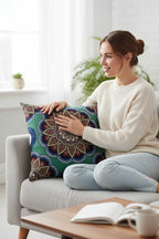 Jacquard Tapestry Panel Woven Green Mandala Decorative Cushion / Pillow Case