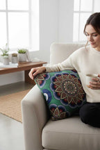 Jacquard Tapestry Panel Woven Green Mandala Decorative Cushion / Pillow Case