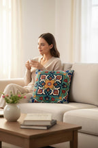 Jacquard Tapestry Panel Woven Green Mandala Decorative Cushion / Pillow Case