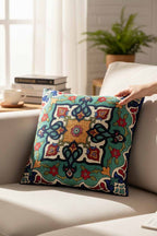 Jacquard Tapestry Panel Woven Green Mandala Decorative Cushion / Pillow Case