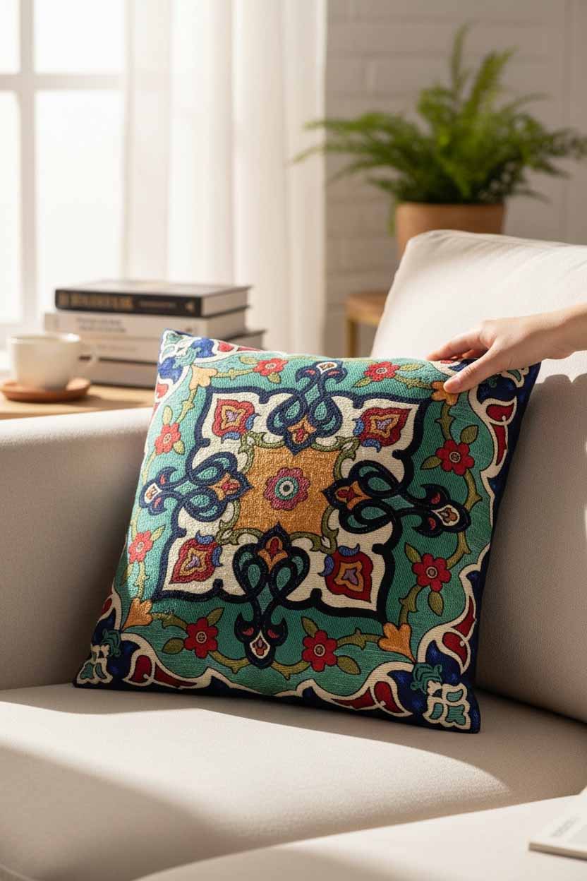 Jacquard Tapestry Panel Woven Green Mandala Decorative Cushion / Pillow Case