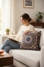 Jacquard Tapestry Panel Woven Green Mandala Decorative Cushion / Pillow Case