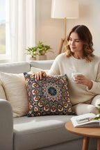 Jacquard Tapestry Panel Woven Green Mandala Decorative Cushion / Pillow Case