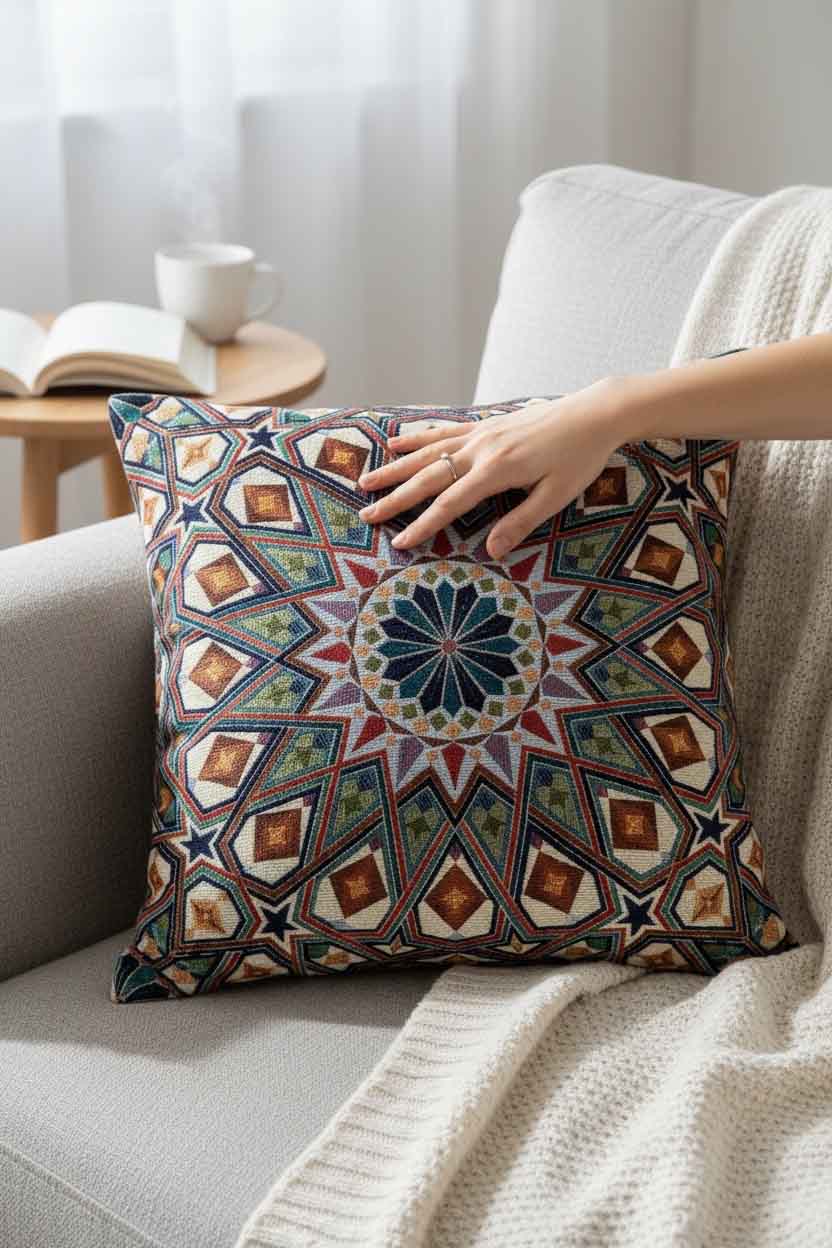 Jacquard Tapestry Panel Woven Green Mandala Decorative Cushion / Pillow Case