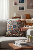 Jacquard Tapestry Panel Woven Green Mandala Decorative Cushion / Pillow Case