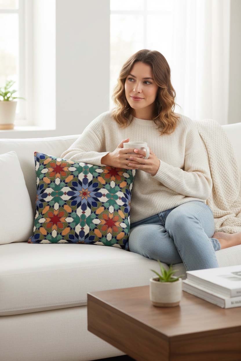 Jacquard Tapestry Panel Woven Green Mandala Decorative Cushion / Pillow Case