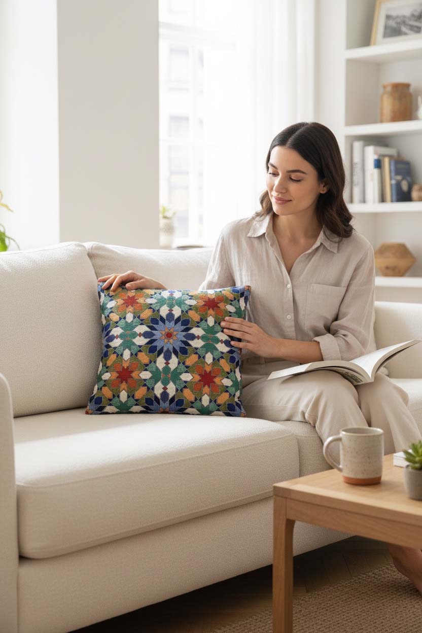 Jacquard Tapestry Panel Woven Green Mandala Decorative Cushion / Pillow Case