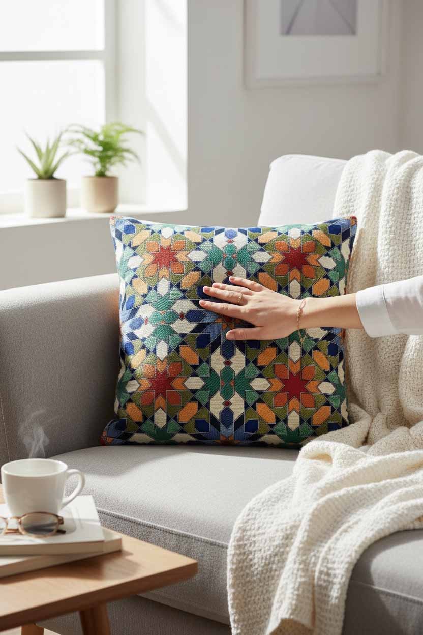 Jacquard Tapestry Panel Woven Green Mandala Decorative Cushion / Pillow Case