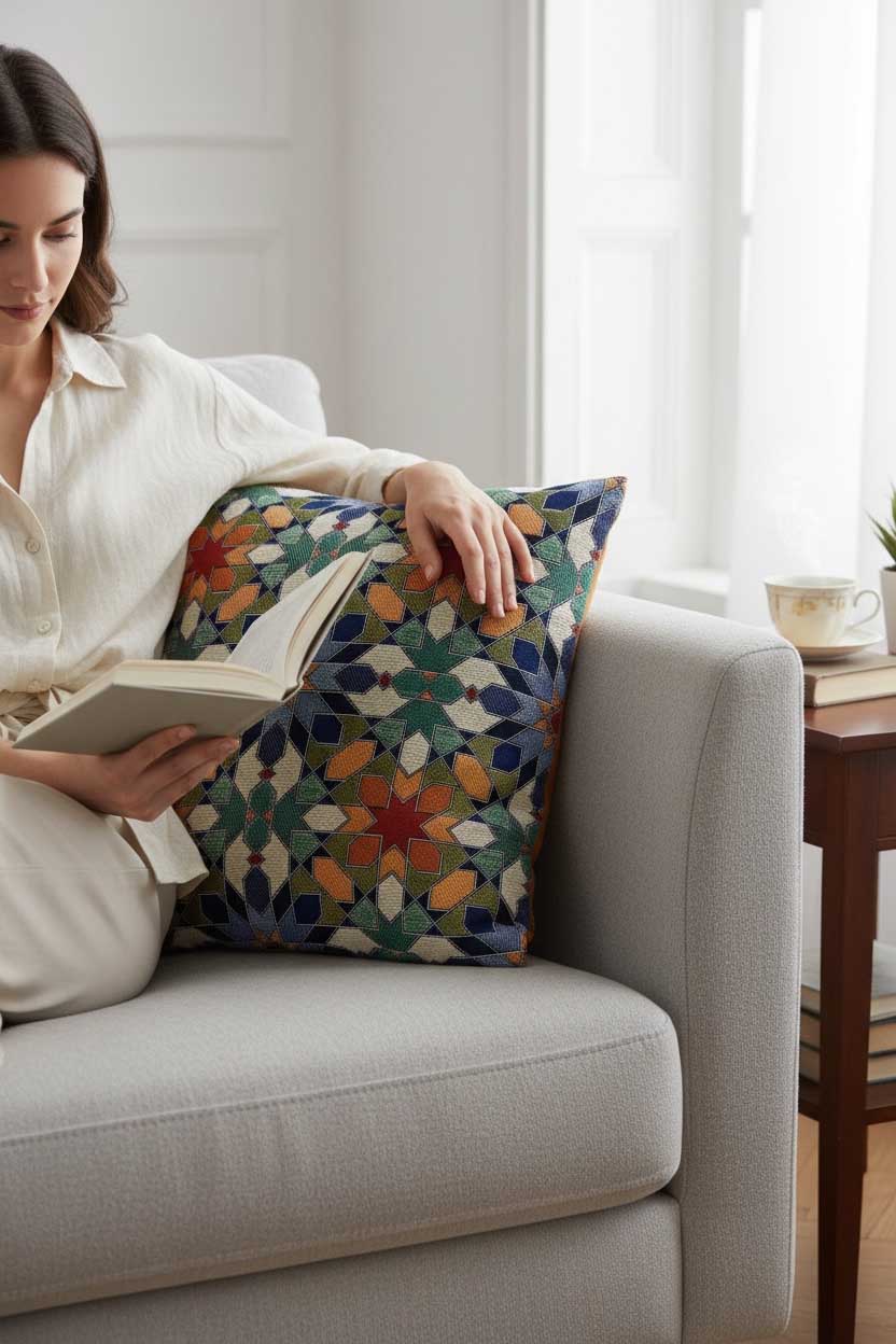 Jacquard Tapestry Panel Woven Green Mandala Decorative Cushion / Pillow Case