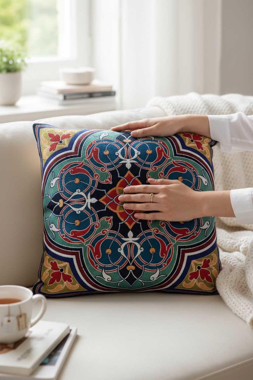 Jacquard Tapestry Panel Woven Green Mandala Decorative Cushion / Pillow Case