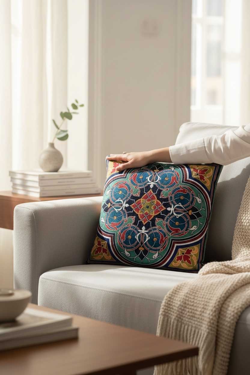 Jacquard Tapestry Panel Woven Green Mandala Decorative Cushion / Pillow Case