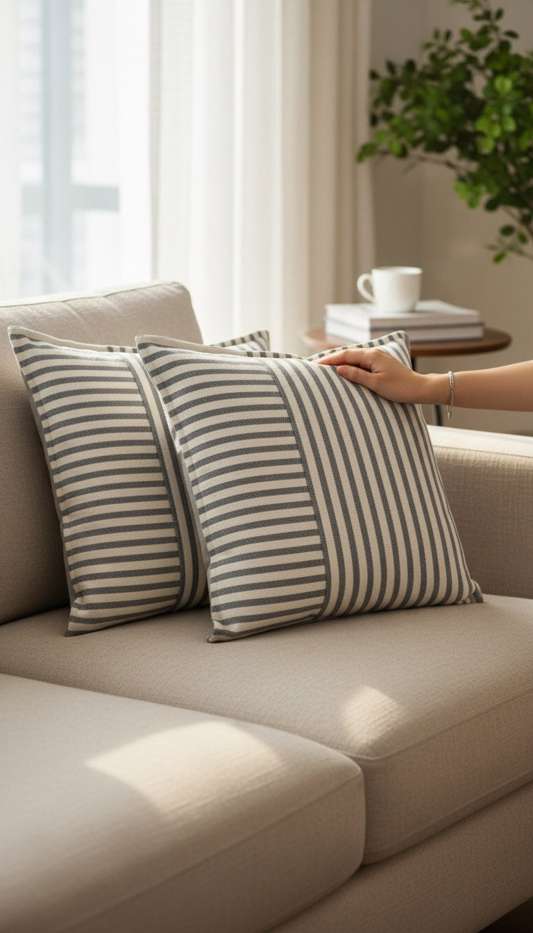 çizgili gri kırlent kılıfı 45x45