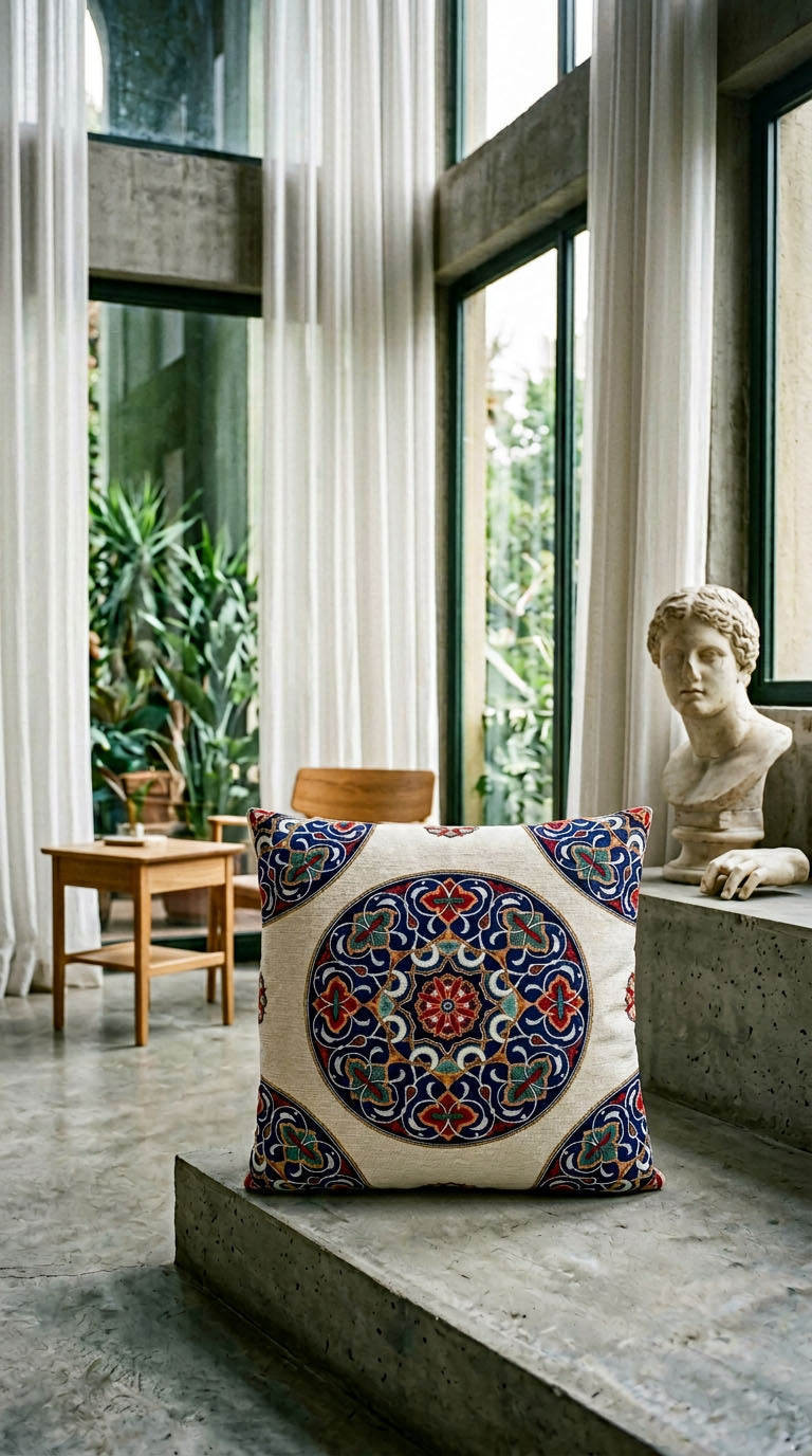 Jacquard Tapestry Panel Woven Green Mandala Decorative Cushion / Pillow Case