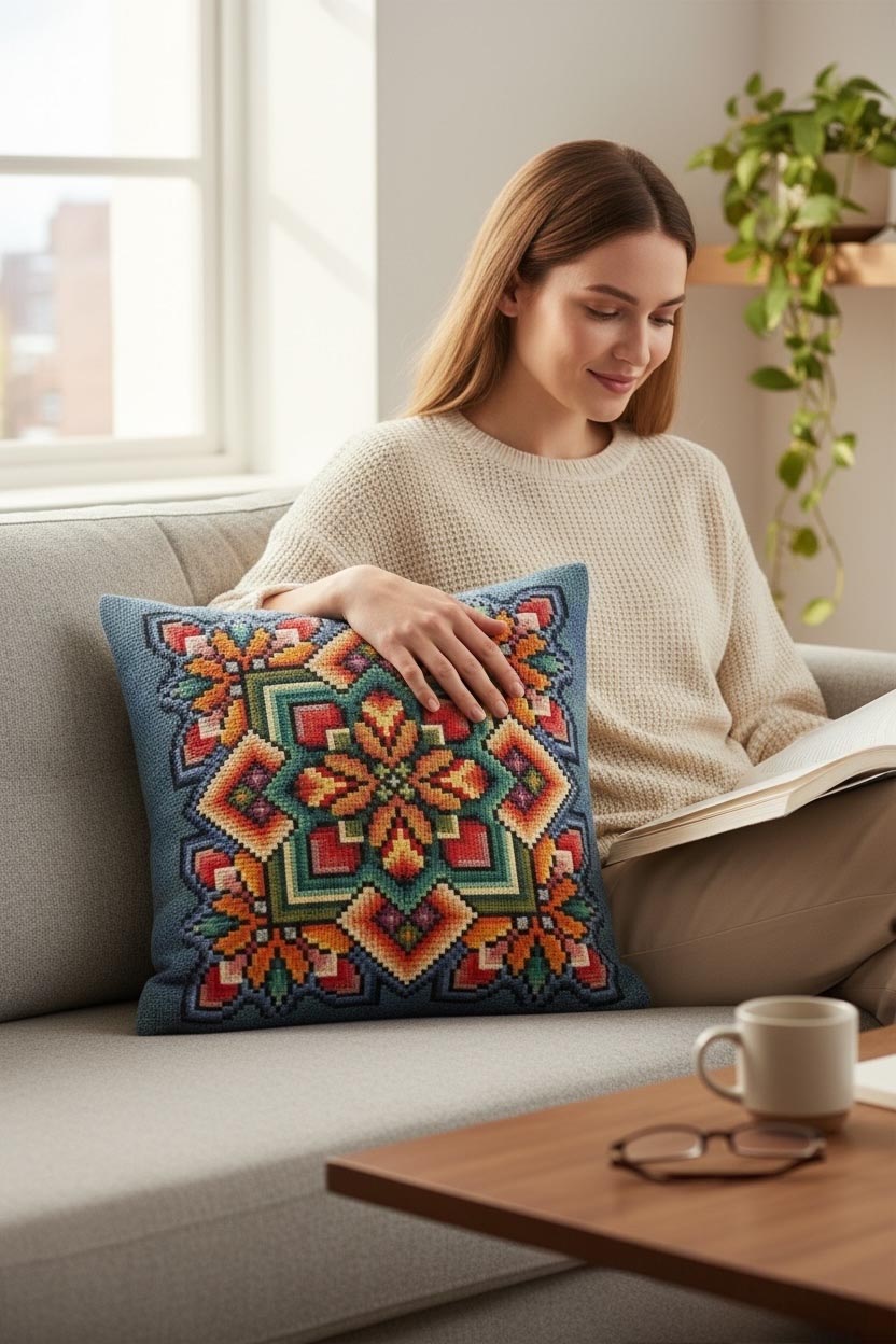 çiçekli kırlent kılıfı 45x45