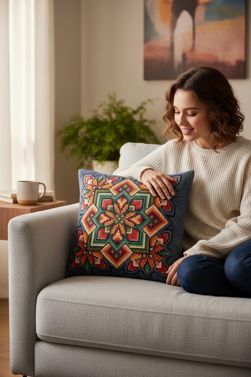 çiçekli kırlent kılıfı 45x45