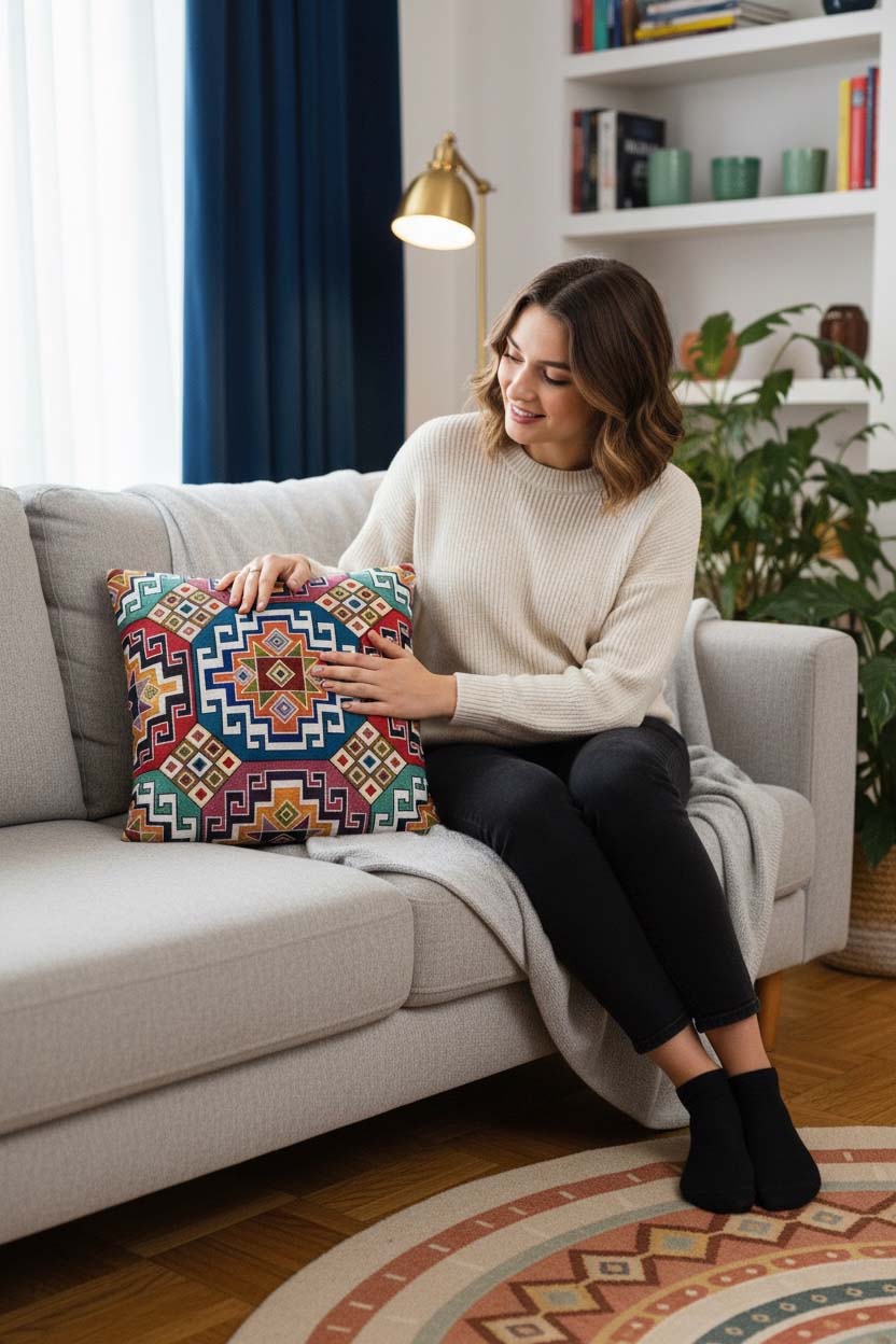 jakarlı kırlent kılıfı 45x45