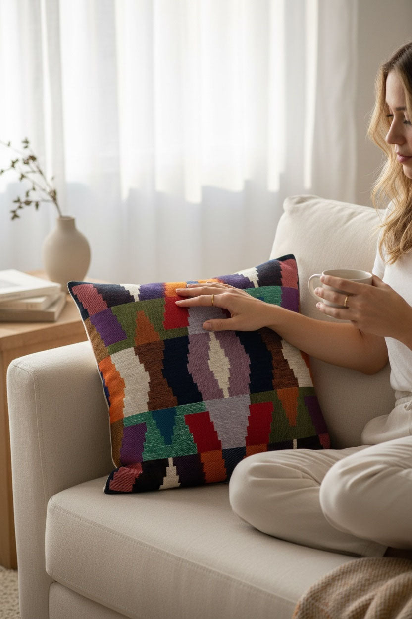 aztek goblen dokuma kırlent kılıfı 45x45