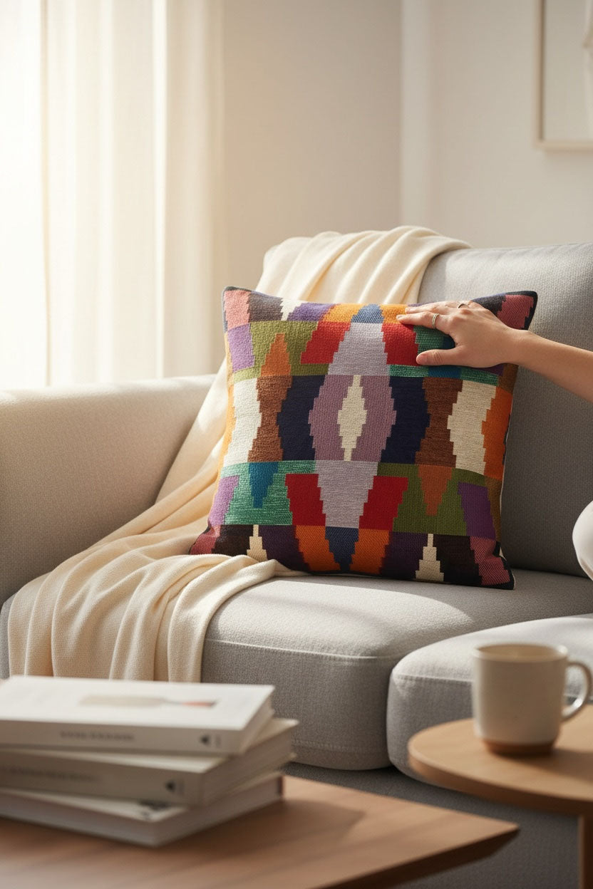 aztek goblen dokuma kırlent kılıfı 45x45