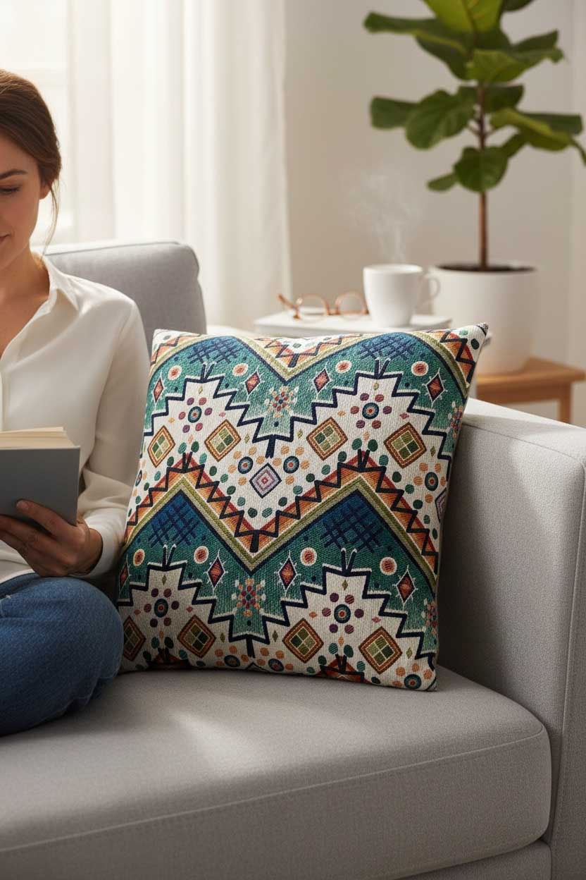 dekoratif aztek goblen kırlent kılıfı 45x45