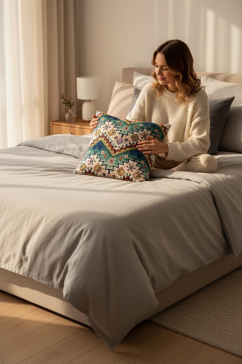 dekoratif aztek goblen kırlent kılıfı 45x45