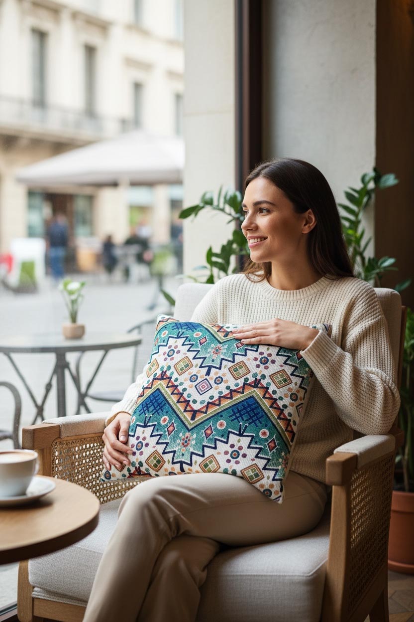 dekoratif aztek goblen kırlent kılıfı 45x45