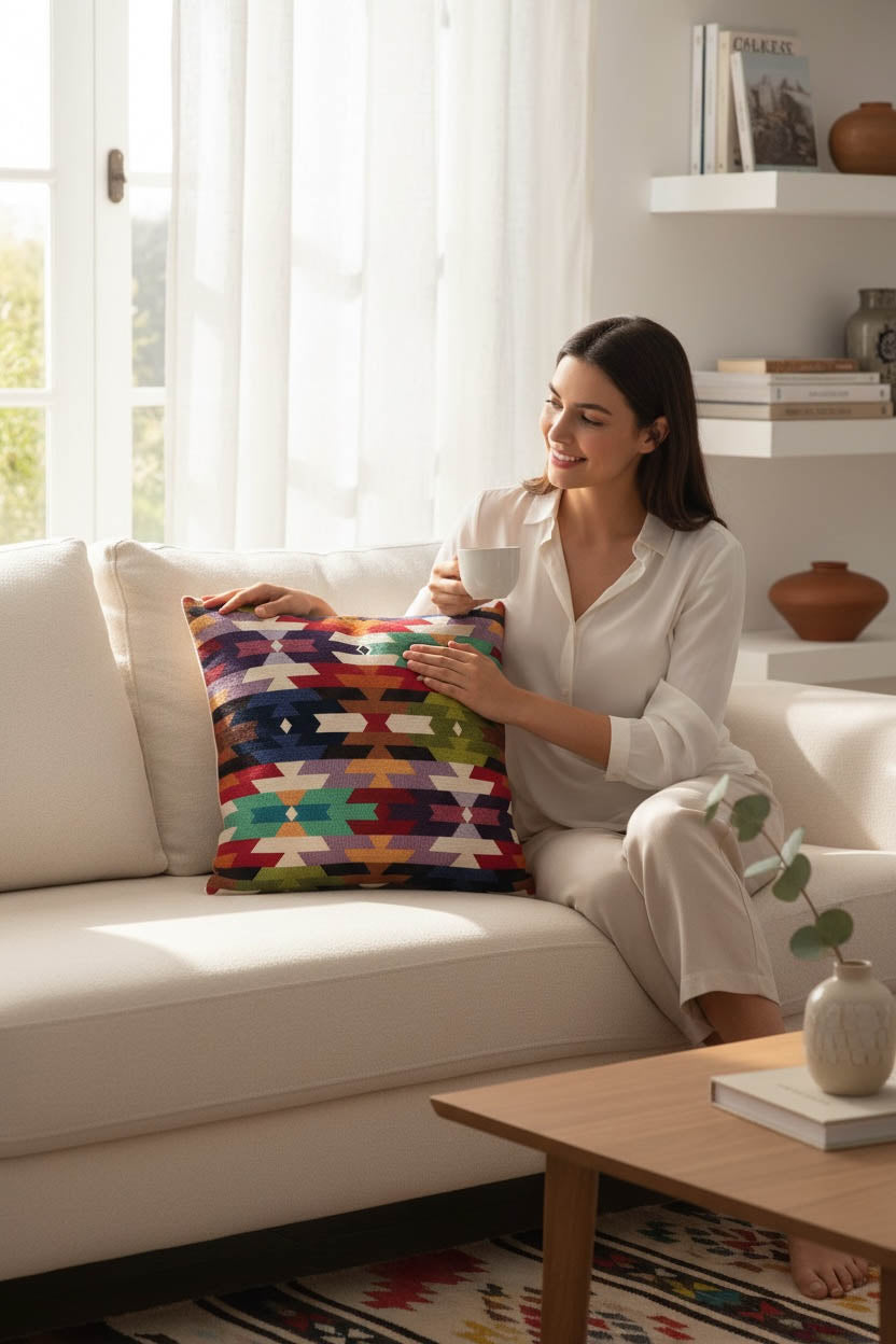 goblen kırlent kılıfı 45x45 jakarlı dokuma
