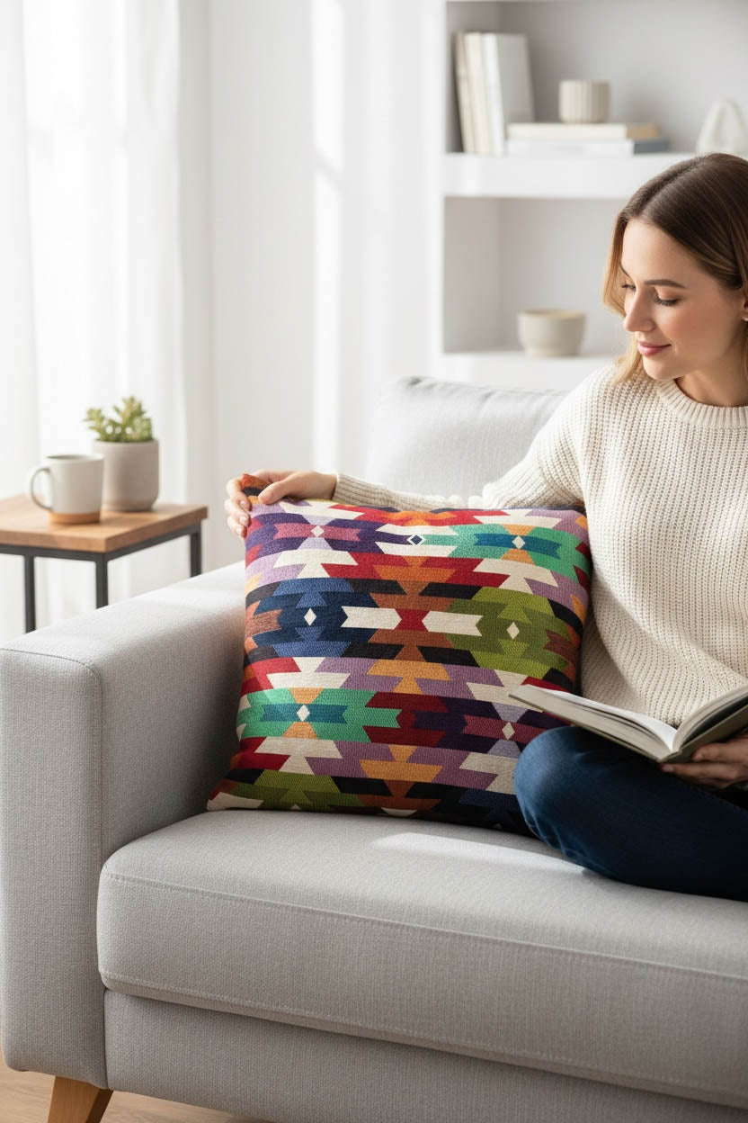 goblen kırlent kılıfı 45x45 jakarlı dokuma