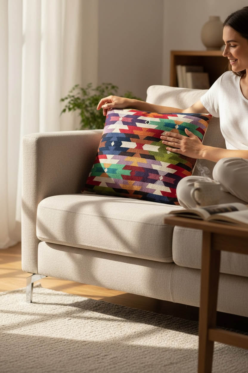 goblen kırlent kılıfı 45x45 jakarlı dokuma