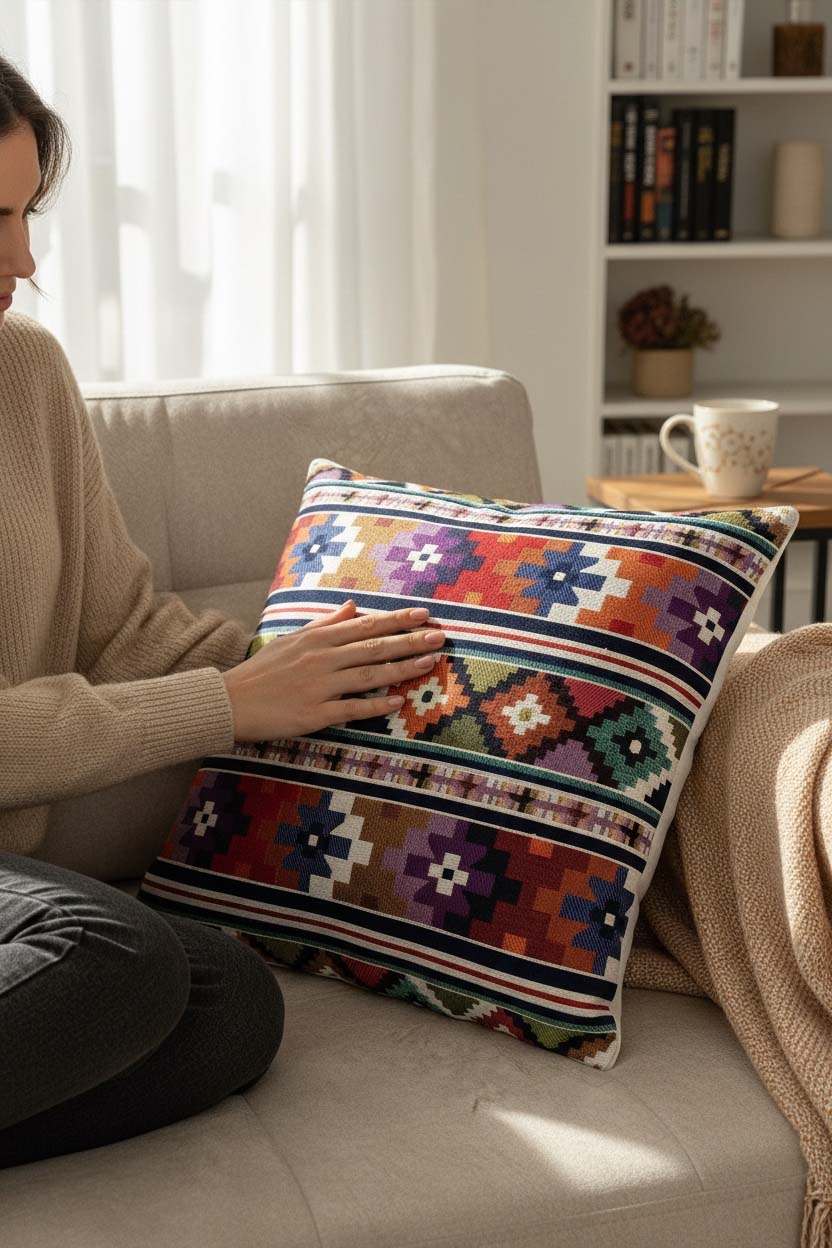  jakarlı dokuma goblen kırlent kılıfı 45x45