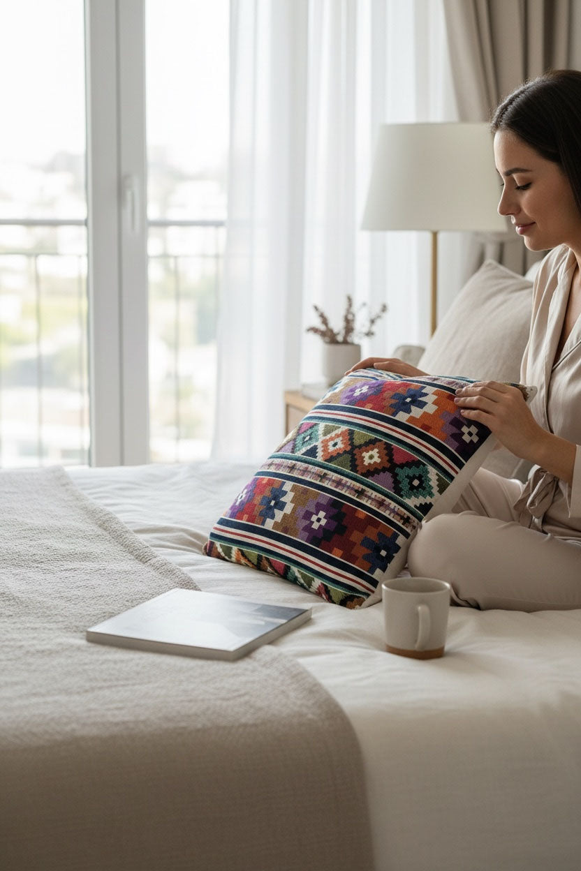  jakarlı dokuma goblen kırlent kılıfı 45x45