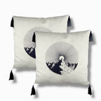 Landscape Embroidered Tasseled Cotton Decorative 2-Piece Cushion / Pillow Case