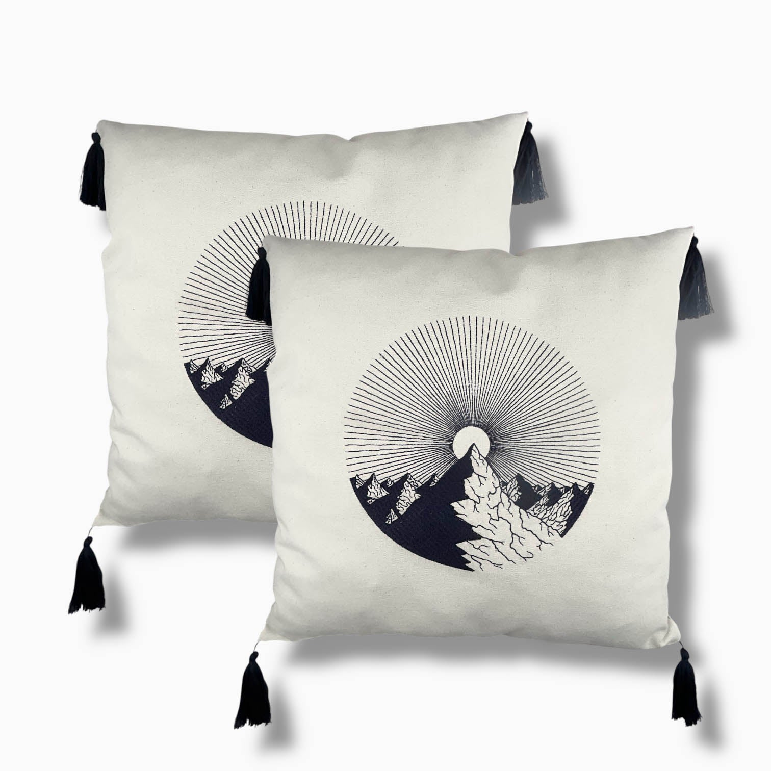 Landscape Embroidered Tasseled Cotton Decorative 2-Piece Cushion / Pillow Case