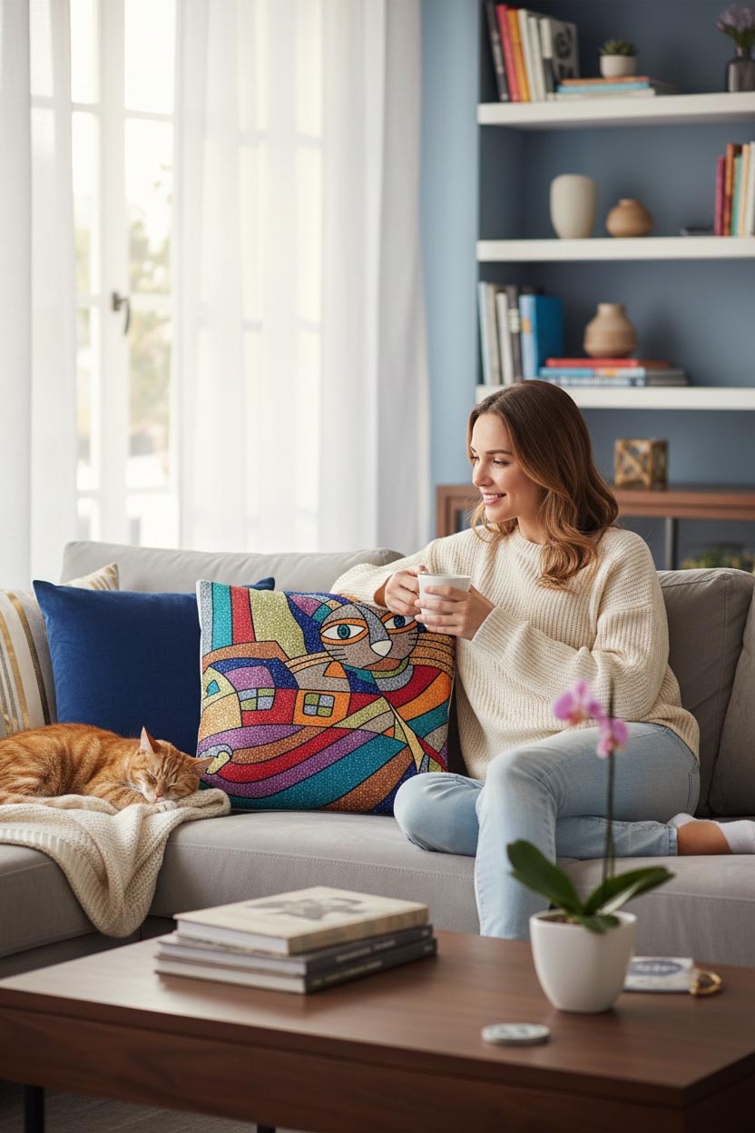kedi kırlent kılıfı 45x45 