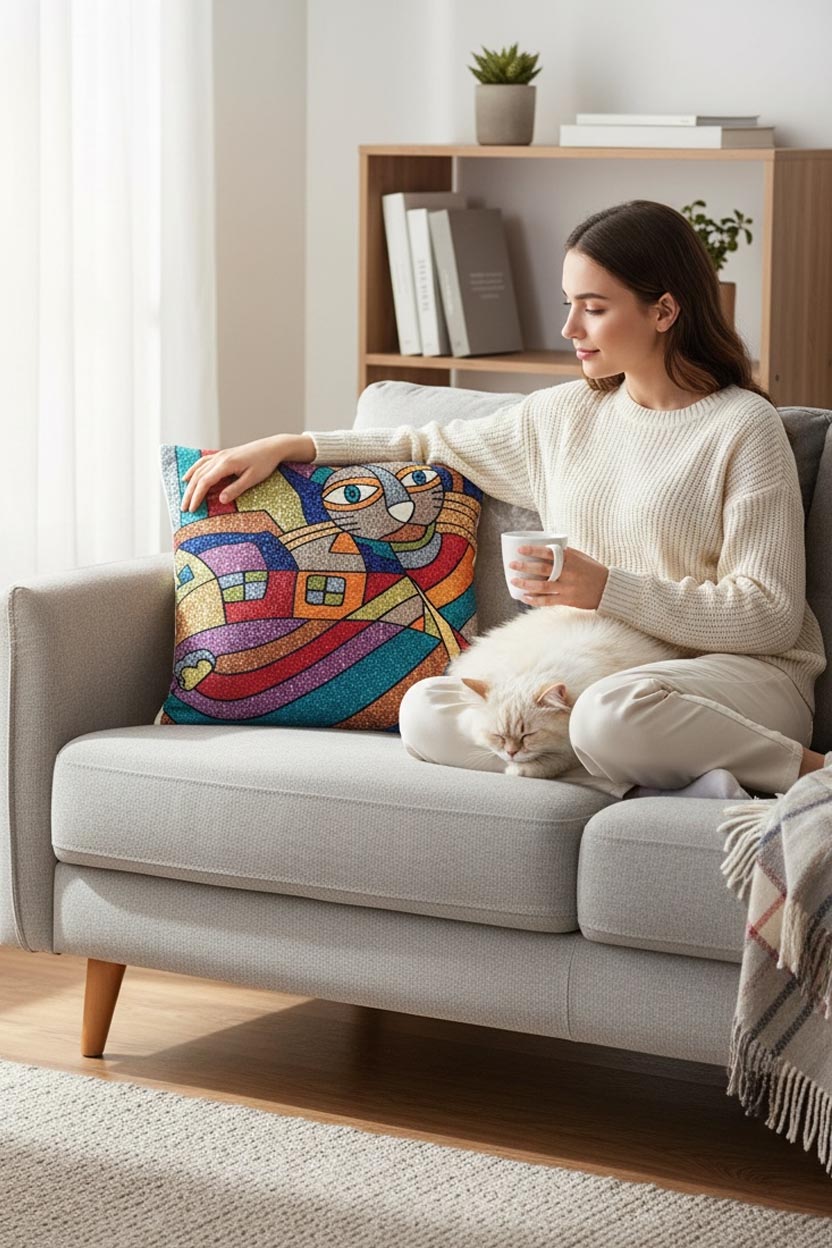 kedi kırlent kılıfı 45x45 